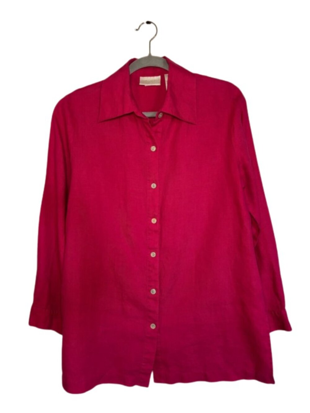 Lucy Pereda Women's 100% Linen Button-Up Shirt Pink Size M Lightweight Classic